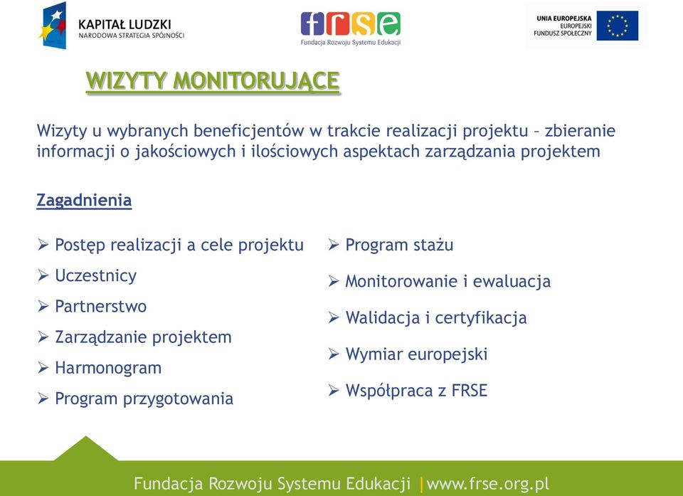 realizacji a cele projektu Uczestnicy Partnerstwo Zarządzanie projektem Harmonogram Program