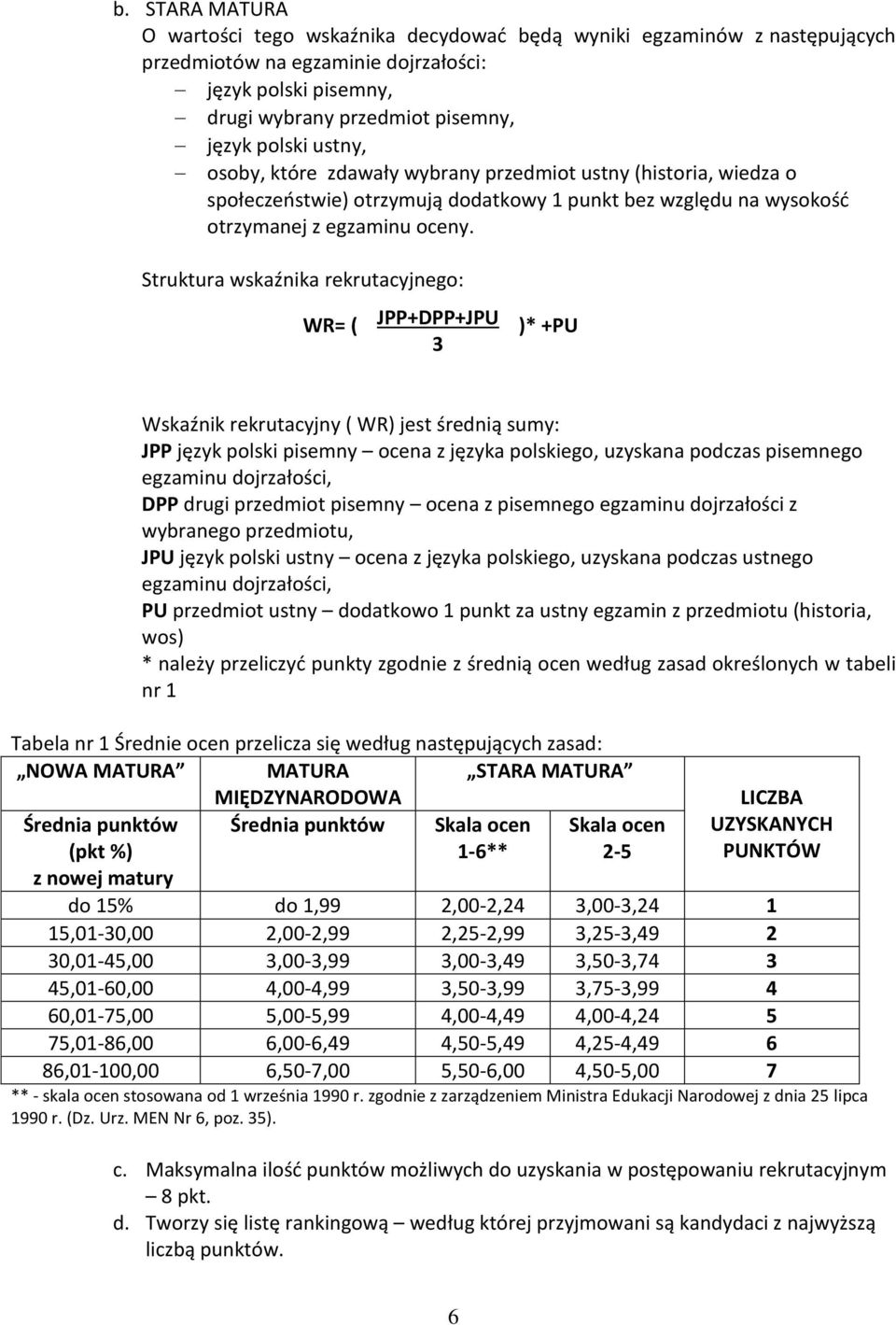 Struktura wskaźnika rekrutacyjnego: WR= ( JPP+DPP+JPU )* +PU 3 Wskaźnik rekrutacyjny ( WR) jest średnią sumy: JPP język polski pisemny ocena z języka polskiego, uzyskana podczas pisemnego egzaminu