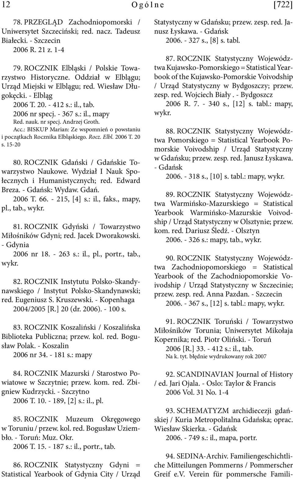 : BISKUP Marian: Ze wspomnień o powstaniu i początkach Rocznika Elbląskiego. Rocz. Elbl. 2006 T. 20 s. 15-20 80. ROCZNIK Gdański / Gdańskie Towarzystwo Naukowe.