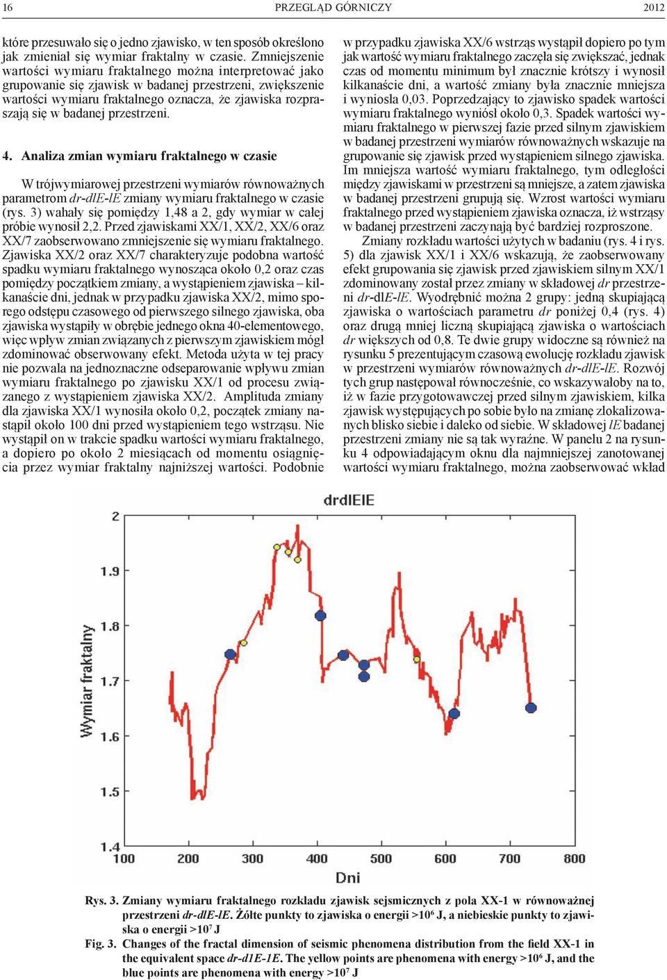 badanej przestrzeni. 4. Analiza zmian wymiaru fraktalnego w czasie W trójwymiarowej przestrzeni wymiarów równoważnych parametrom dr-dle-le zmiany wymiaru fraktalnego w czasie (rys.