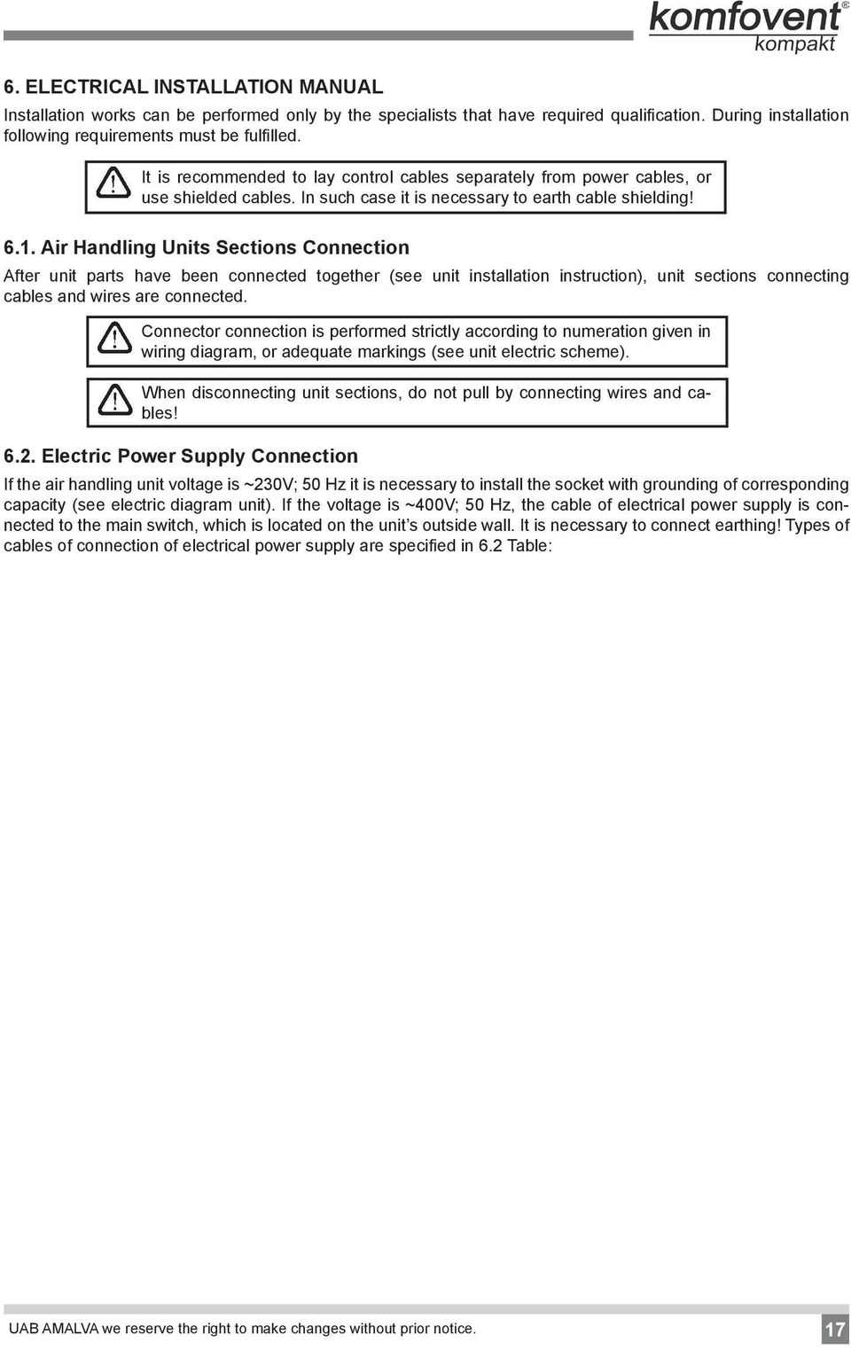 ir Handling Units Setions Connetion fter unit parts have been onneted together (see unit installation instrution), unit setions onneting ables and wires are onneted.