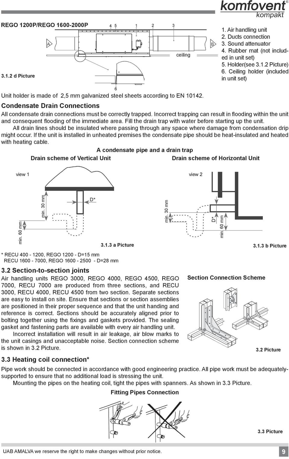 Inorret trapping an result in flooding within the unit and onsequent flooding of the immediate area. Fill the drain trap with water before starting up the unit.