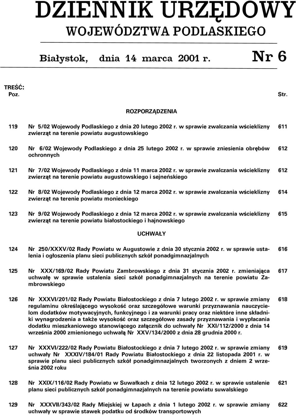 w sprawie zniesienia obrębów ochronnych 121 Nr 7/02 Wojewody Podlaskiego z dnia 11 marca 2002 r.