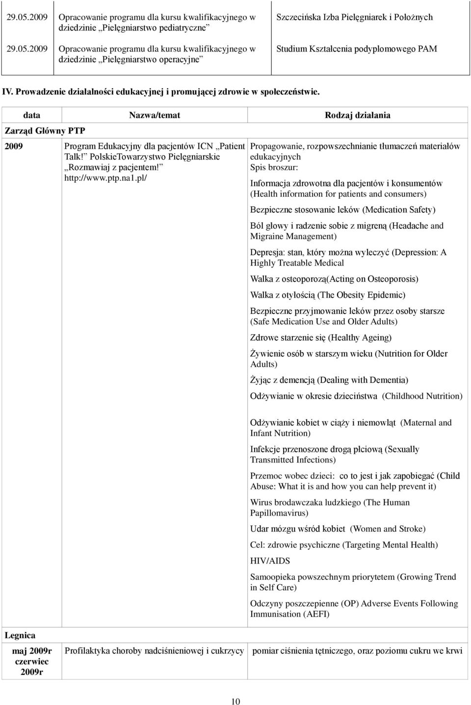 Pielęgniarek i Położnych Studium Kształcenia podyplomowego PAM IV. Prowadzenie działalności edukacyjnej i promującej zdrowie w społeczeństwie.