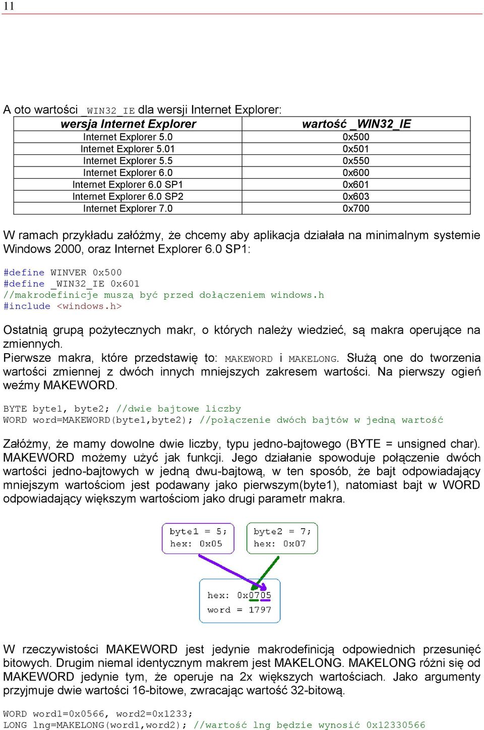 0 wartość _WIN32_IE 0x500 0x501 0x550 0x600 0x601 0x603 0x700 W ramach przykładu załóżmy, że chcemy aby aplikacja działała na minimalnym systemie Windows 2000, oraz Internet Explorer 6.