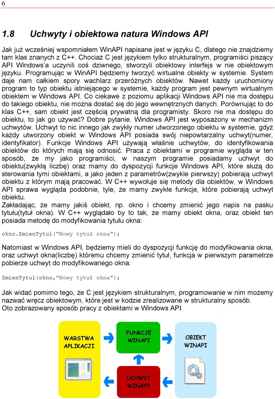 Programując w WinAPI będziemy tworzyć wirtualne obiekty w systemie. System daje nam całkiem spory wachlarz przeróżnych obiektów.