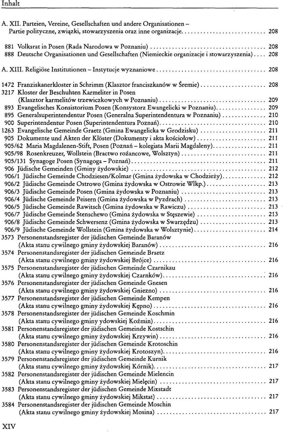 Organisationen und Gesellschaften (Niemieckie organizacje i stowarzyszenia)... 208 A. XIII.