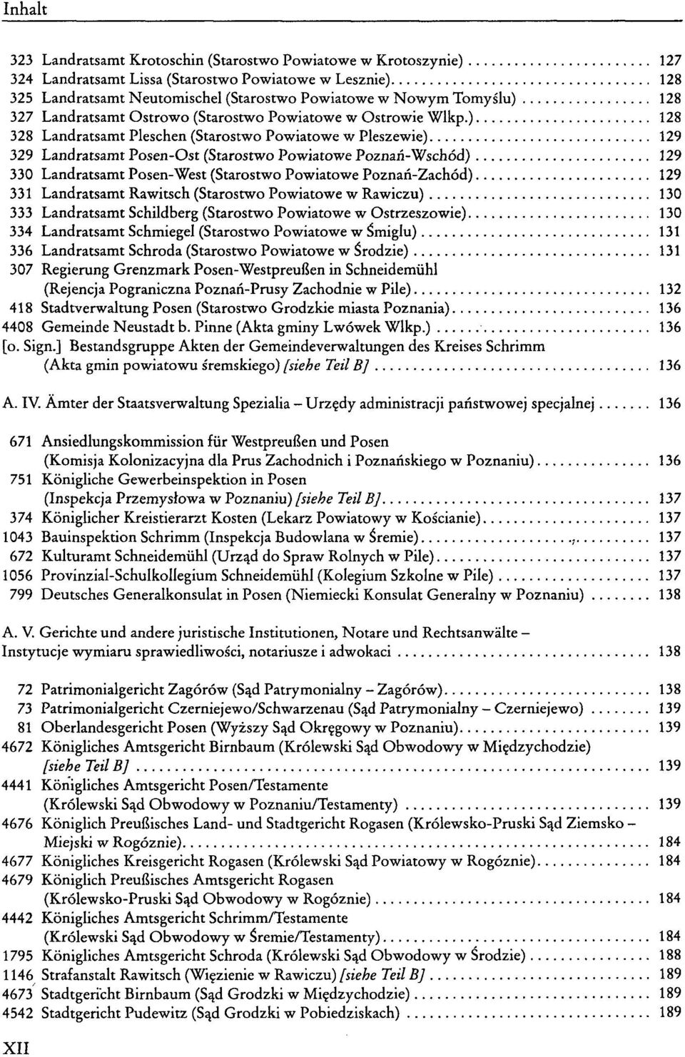 ) 128 328 Landratsamt Pleschen (Starostwo Powiatowe w Pleszewie) 129 329 Landratsamt Posen-Ost (Starostwo Powiatowe Poznan-Wschöd) 129 330 Landratsamt Posen-West (Starostwo Powiatowe Poznari-Zachöd)