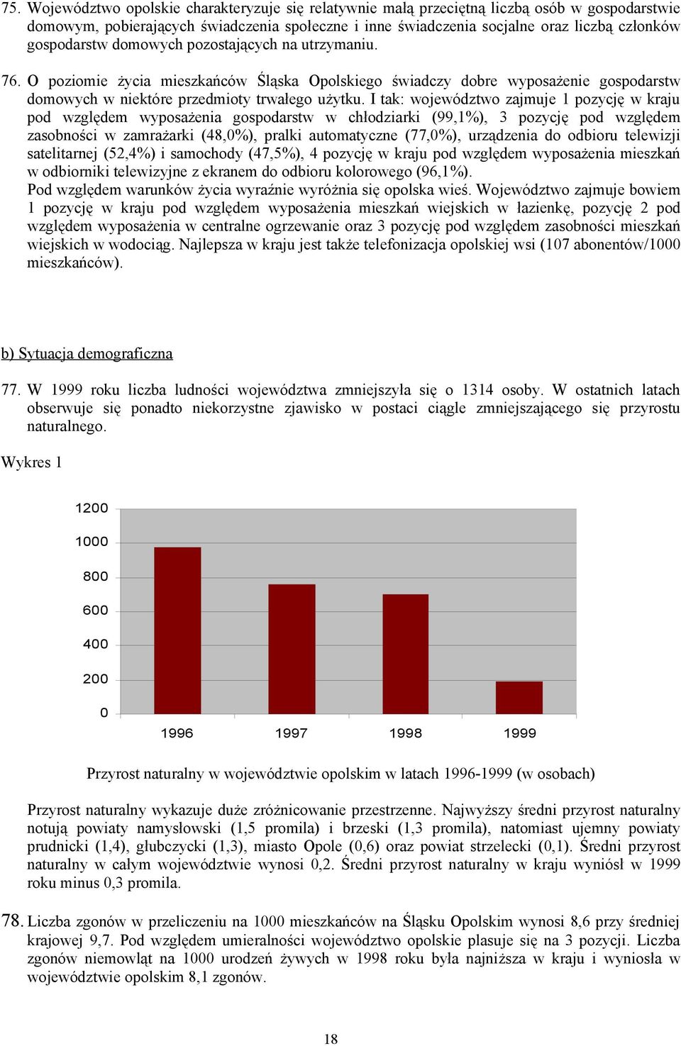 I tak: województwo zajmuje 1 pozycję w kraju pod względem wyposażenia gospodarstw w chłodziarki (99,1%), 3 pozycję pod względem zasobności w zamrażarki (48,0%), pralki automatyczne (77,0%),