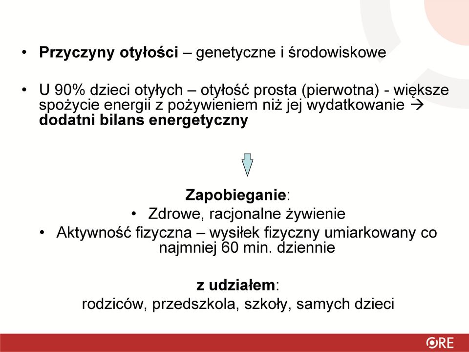 energetyczny Zapobieganie: Zdrowe, racjonalne żywienie Aktywność fizyczna wysiłek