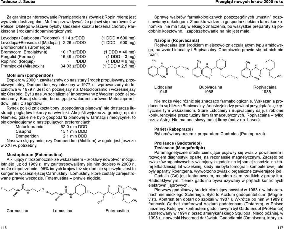 (1 DDD = 600 mg) Bromocriptina (Bromergon, Bromocorn, Ergolaktyna) 10,17 zł/ddd (1 DDD = 40 mg) Pergolid (Permax) 16,49 zł/ddd (1 DDD = 3 mg) Ropinirol (Requip) /DDD (1 DDD = 6 mg) Pramipexol