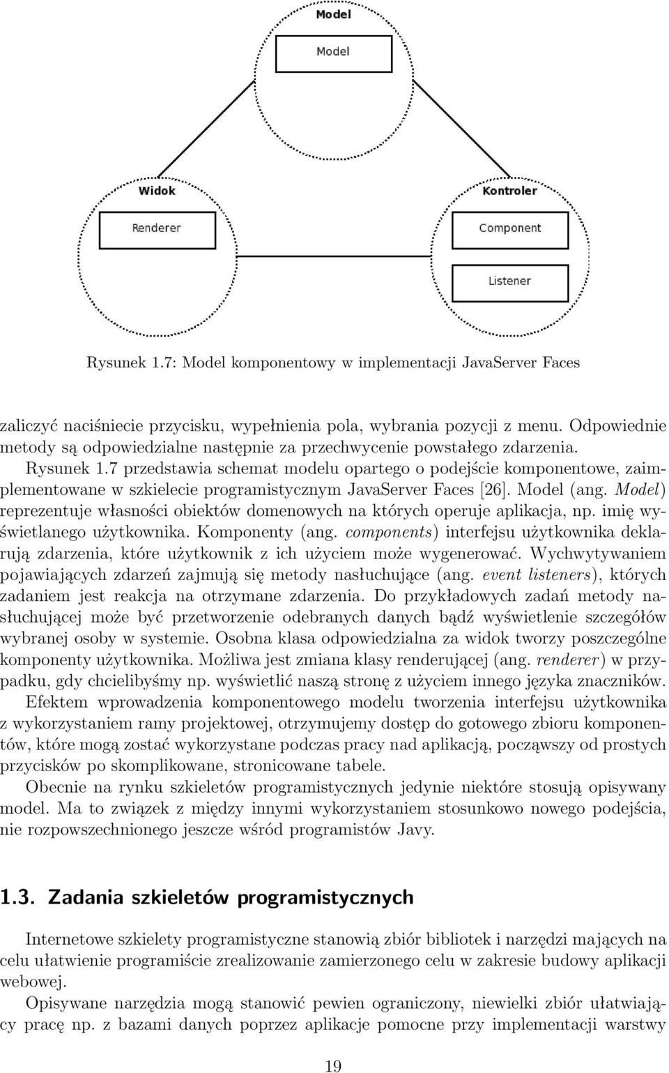 7 przedstawia schemat modelu opartego o podejście komponentowe, zaimplementowane w szkielecie programistycznym JavaServer Faces [26]. Model (ang.