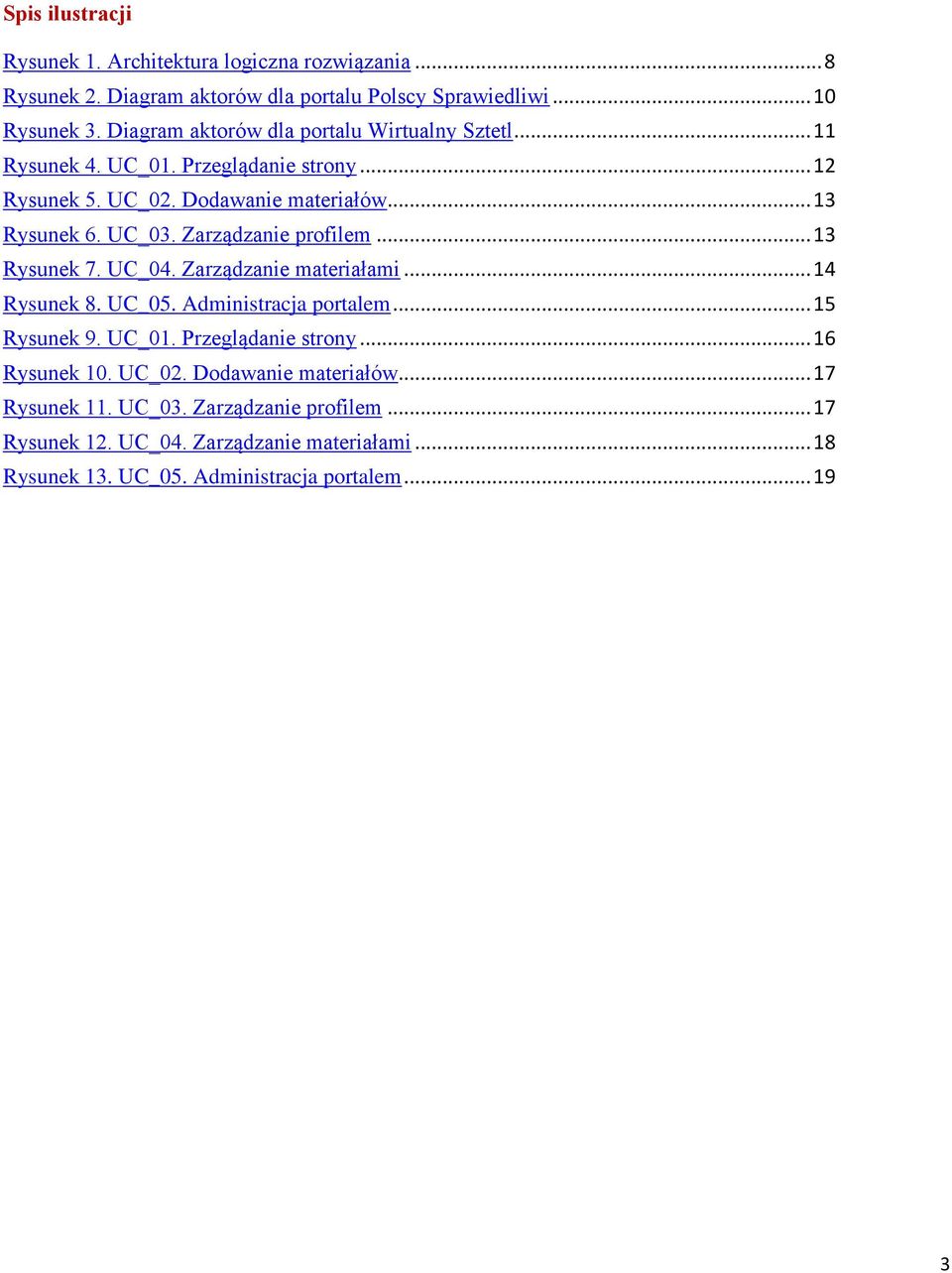 Zarządzanie profilem... 13 Rysunek 7. UC_04. Zarządzanie materiałami... 14 Rysunek 8. UC_05. Administracja portalem... 15 Rysunek 9. UC_01. Przeglądanie strony.