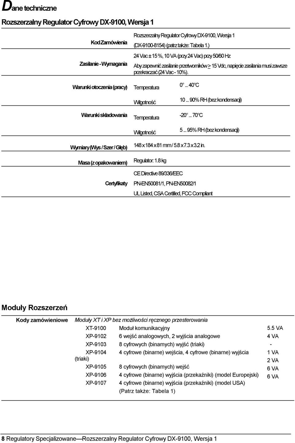 Warunki otoczenia (pracy) Temperatura Wilgotność 0... 40 C 10... 90% RH (bez kondensacji) Warunki składowania Temperatura -20... 70 C Wilgotność 5.