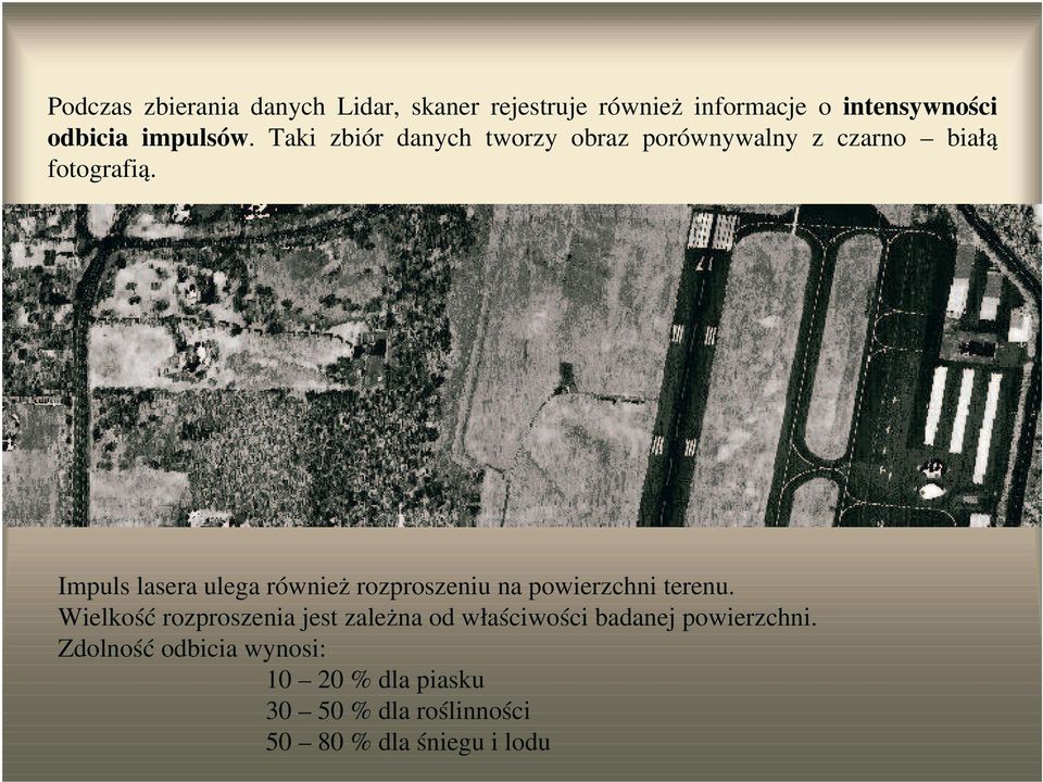 Impuls lasera ulega również rozproszeniu na powierzchni terenu.