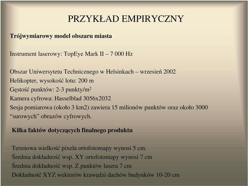 15 milionów punktów oraz około 3000 surowych obrazów cyfrowych.