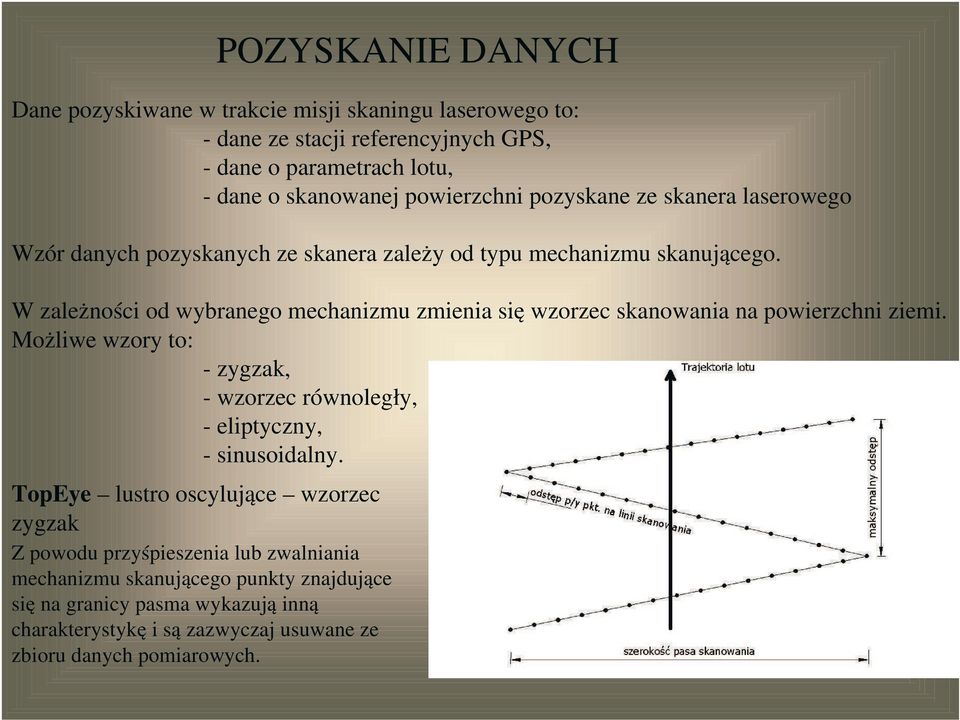 W zależności od wybranego mechanizmu zmienia się wzorzec skanowania na powierzchni ziemi.