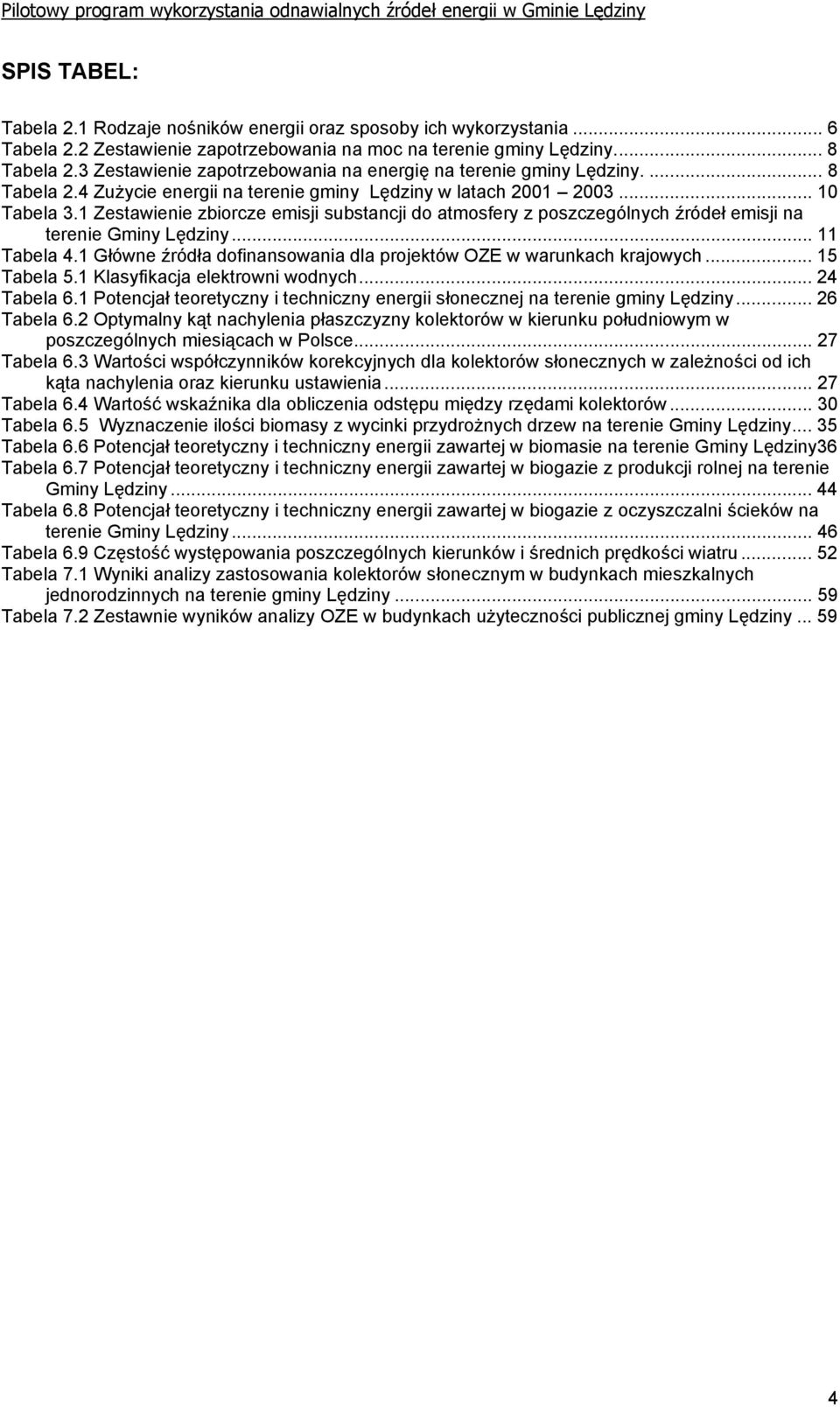 1 Zestawienie zbiorcze emisji substancji do atmosfery z poszczególnych źródeł emisji na terenie Gminy Lędziny... 11 Tabela 4.1 Główne źródła dofinansowania dla projektów OZE w warunkach krajowych.