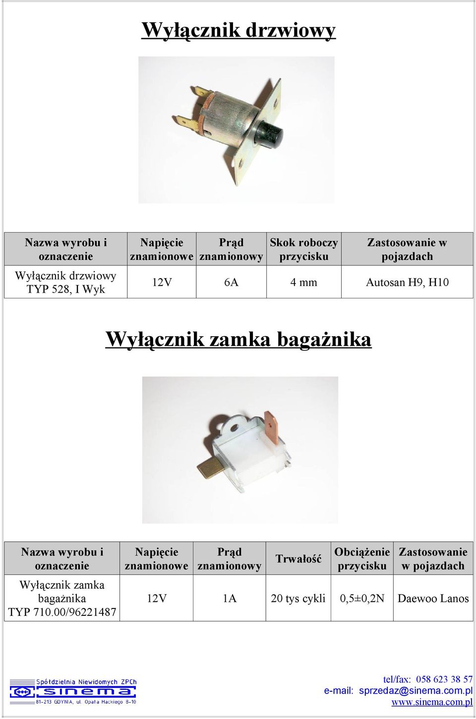 bagażnika Wyłącznik zamka bagażnika TYP 710.