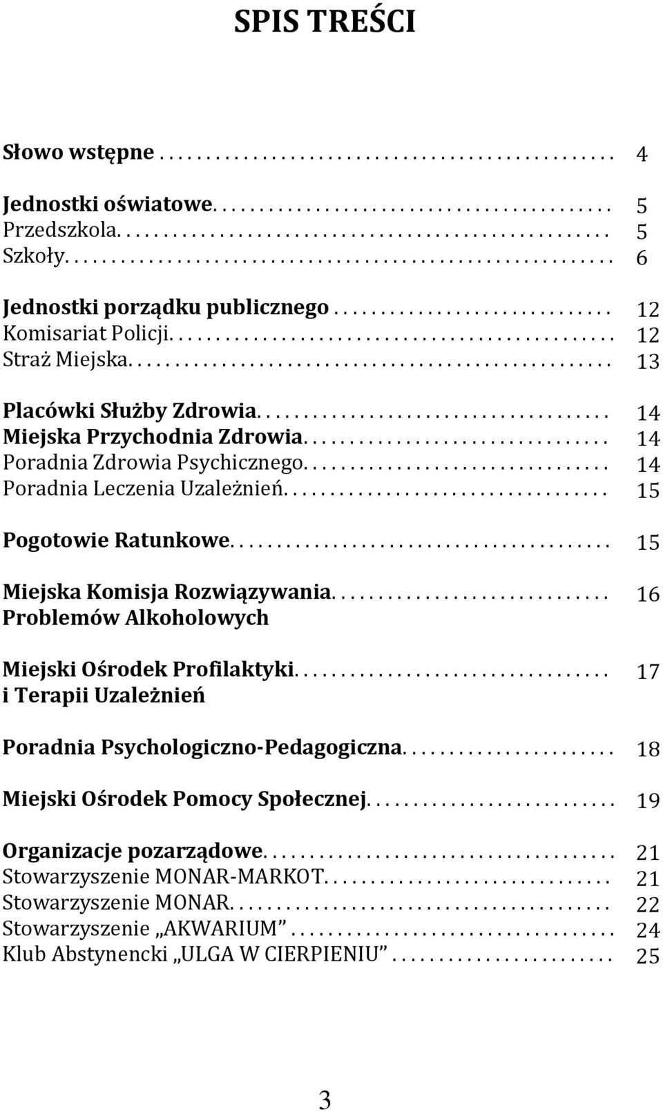 ................................................... Placówki Służby Zdrowia...................................... Miejska Przychodnia Zdrowia................................. Poradnia Zdrowia Psychicznego.