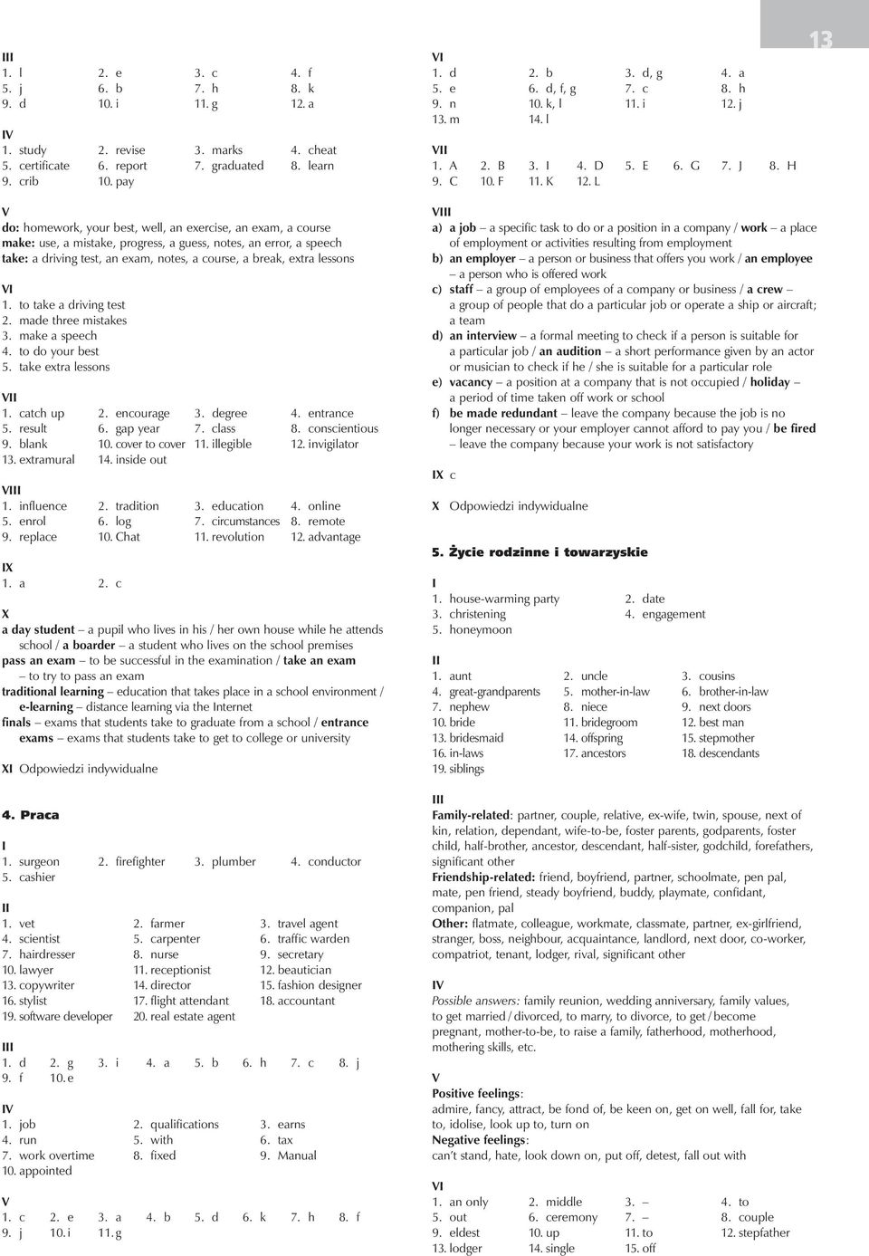 lessons VI to take a driving test made three mistakes make a speech to do your best take extra lessons VII catch up encourage degree entrance result 6. gap year 7. class 8. conscientious 9. blank 10.