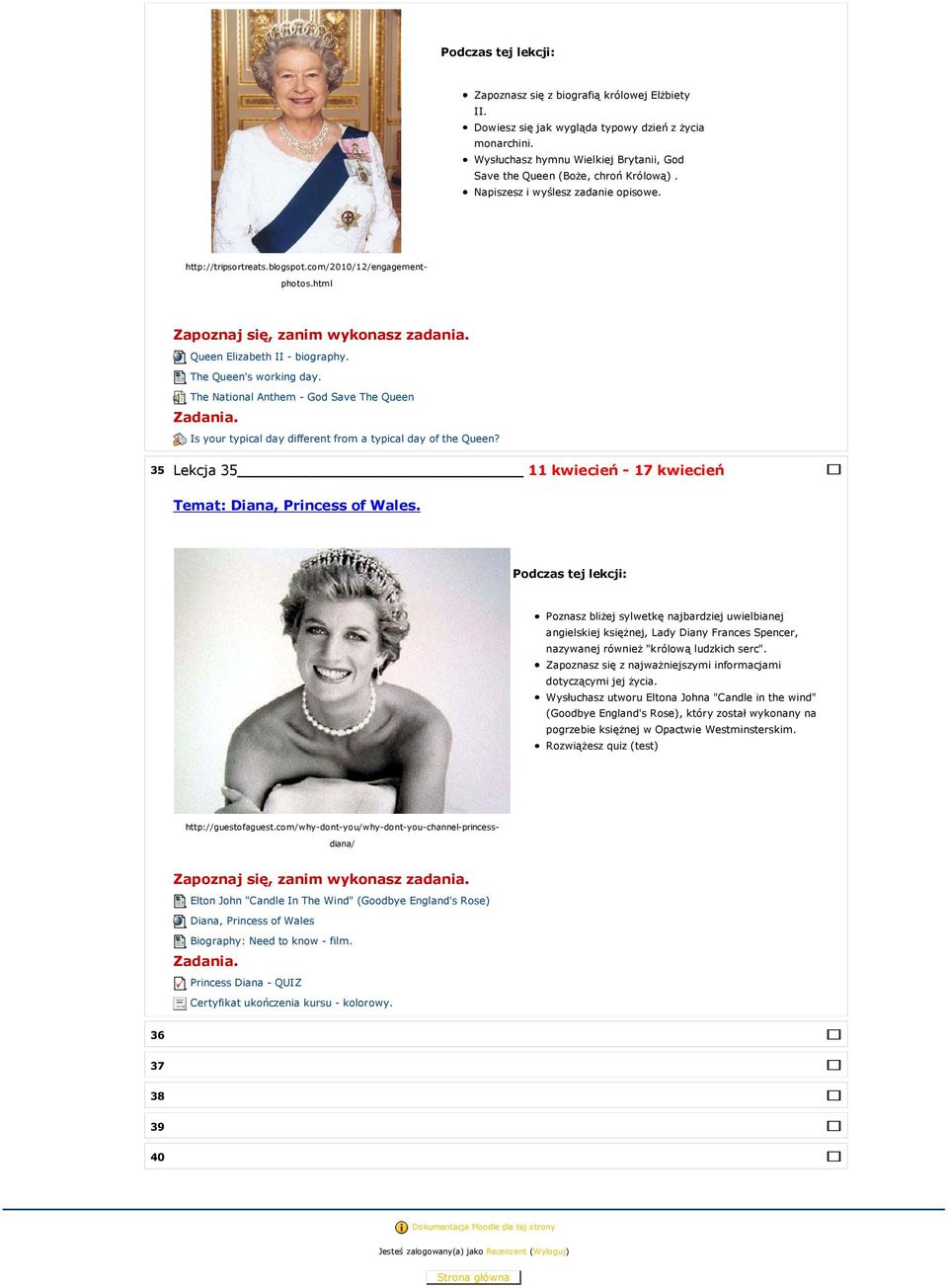 35 Lekcja 35 11 kwiecień - 17 kwiecień Temat: Diana, Princess of Wales.