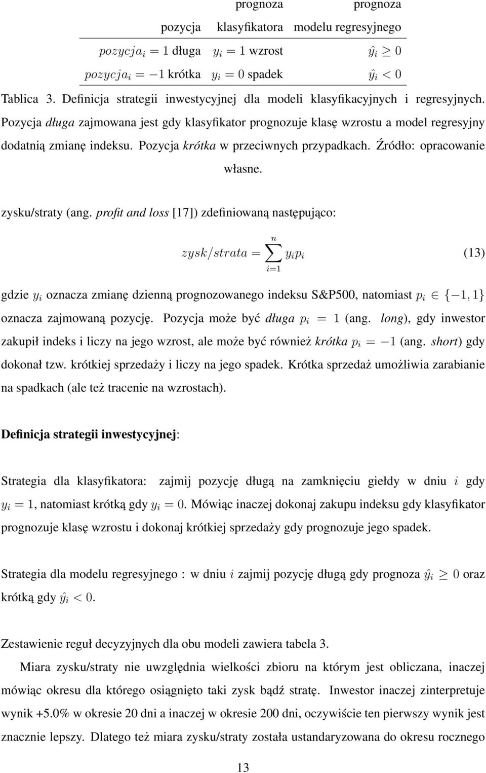 Pozycja krótka w przeciwnych przypadkach. Źródło: opracowanie własne. zysku/straty (ang.