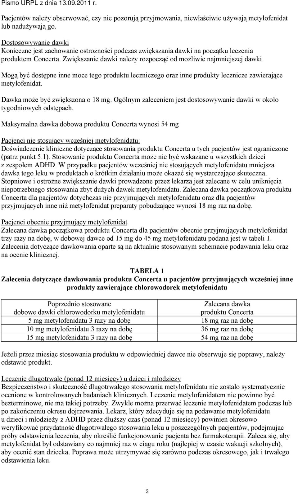 Mogą być dostępne inne moce tego produktu leczniczego oraz inne produkty lecznicze zawierające metylofenidat. Dawka może być zwiększona o 18 mg.