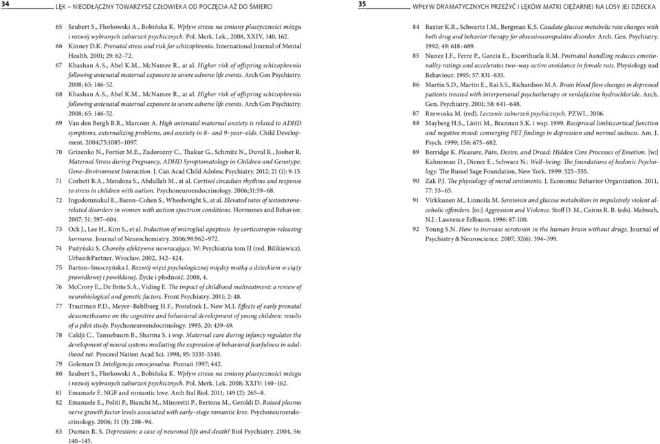 International Journal of Mental Health. 2001; 29: 62 72. Khashan A.S., Abel K.M., McNamee R., at al.