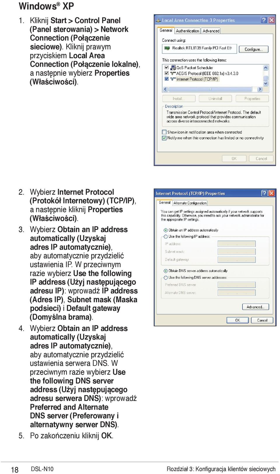 Wybierz Internet Protocol (Protokół Internetowy) (TCP/IP), a następnie kliknij Properties (Właściwości). 3.