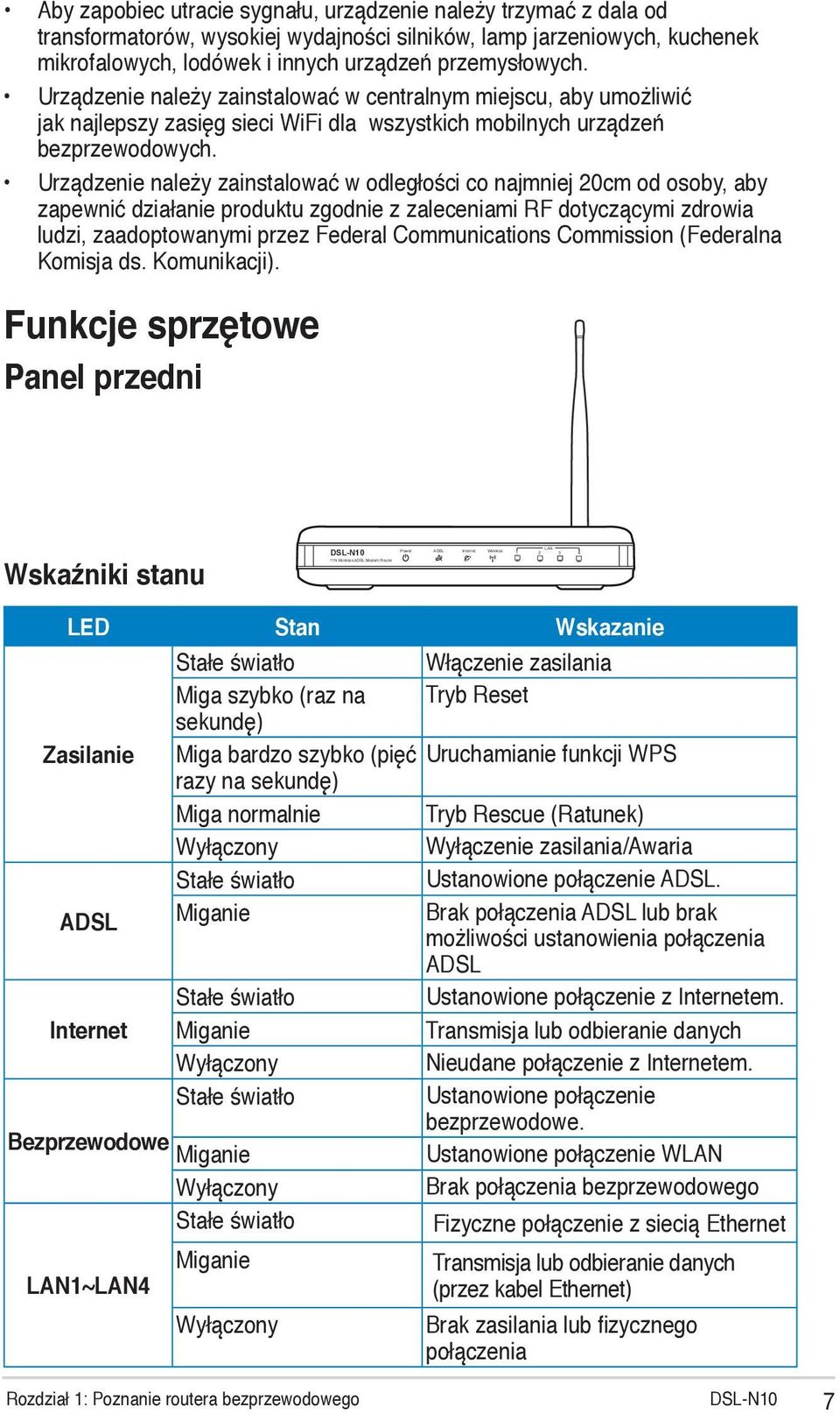 Urządzenie należy zainstalować w centralnym miejscu, aby umożliwić jak najlepszy zasięg sieci WiFi dla wszystkich mobilnych urządzeń bezprzewodowych.