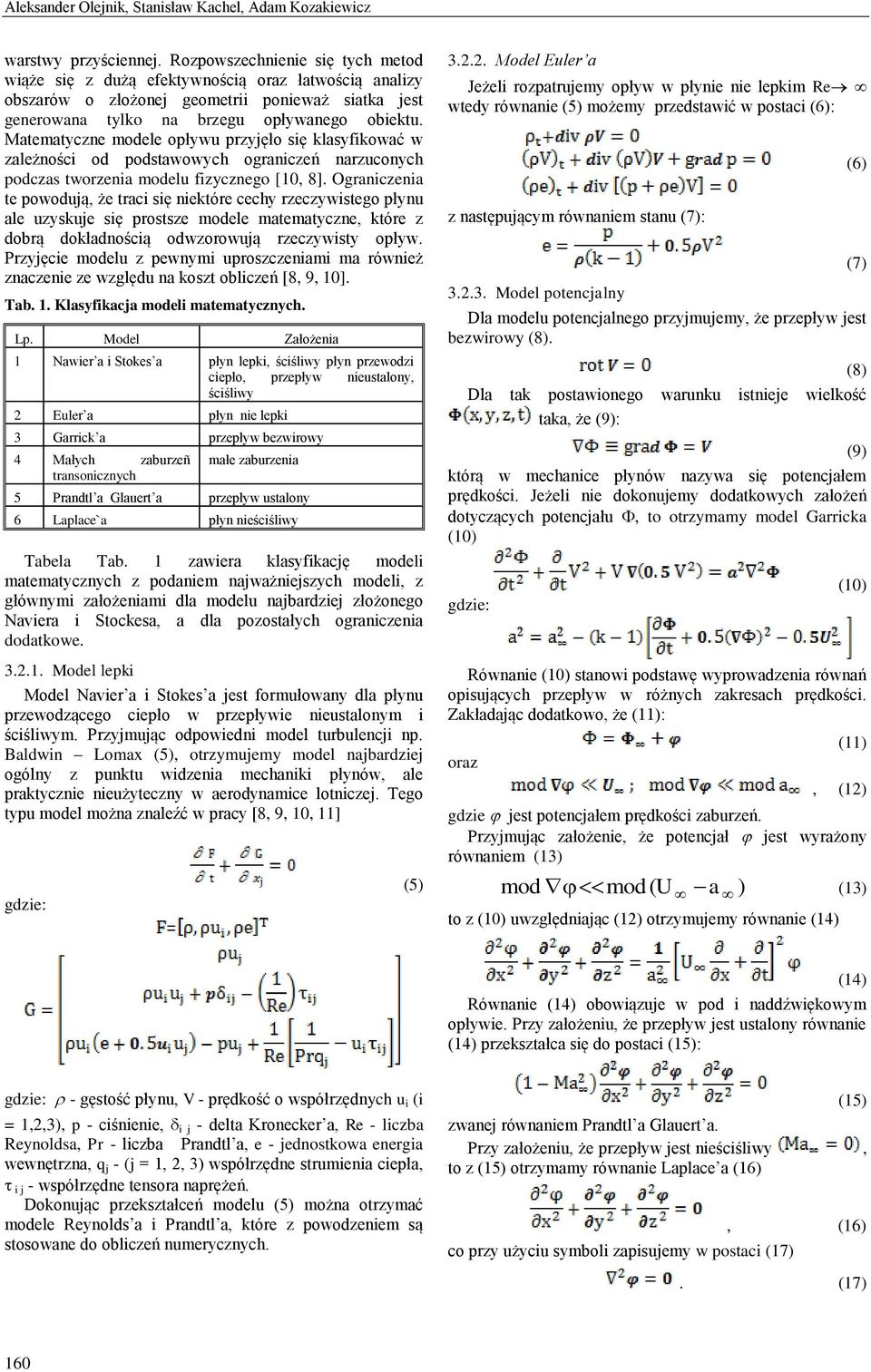 Matematyczne modele opływu przyjęło się klasyfikować w zależności od podstawowych ograniczeń narzuconych podczas tworzenia modelu fizycznego [10, 8].