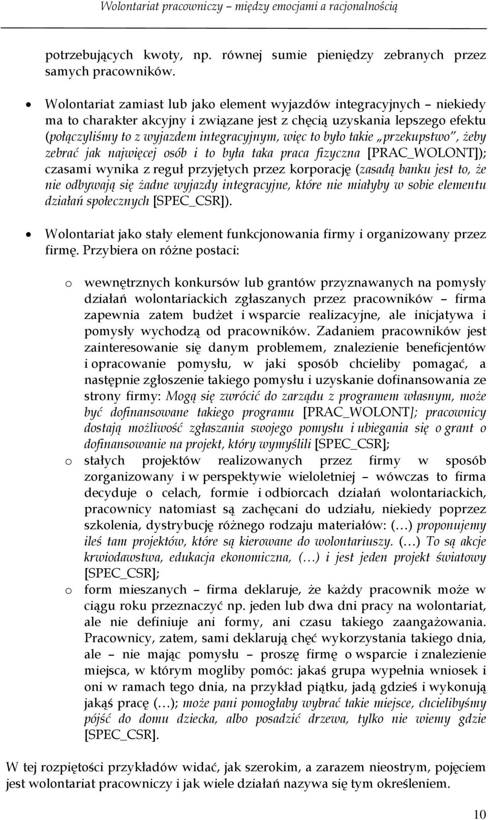 było takie przekupstwo, żeby zebrać jak najwięcej osób i to była taka praca fizyczna [PRAC_WOLONT]); czasami wynika z reguł przyjętych przez korporację (zasadą banku jest to, że nie odbywają się