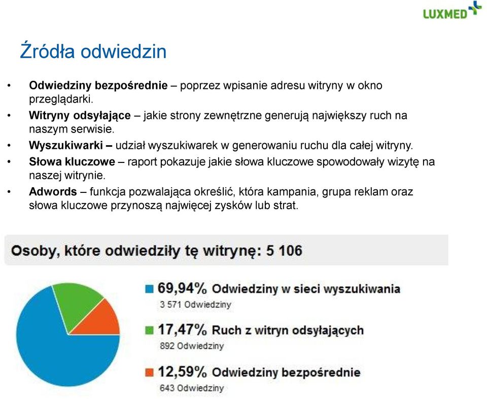 Wyszukiwarki udział wyszukiwarek w generowaniu ruchu dla całej witryny.