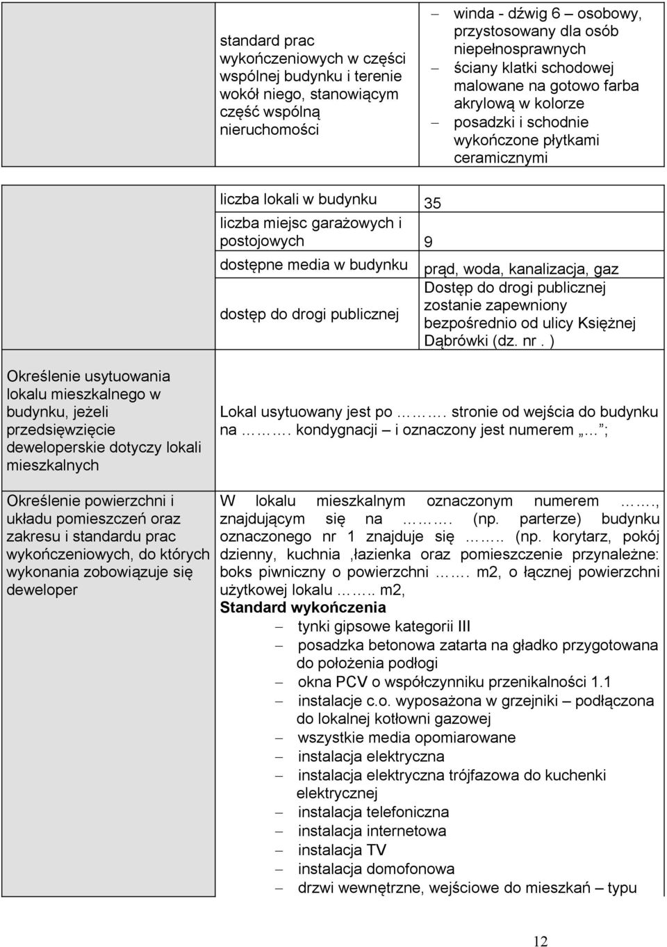 dostęp do drogi publicznej prąd, woda, kanalizacja, gaz Dostęp do drogi publicznej zostanie zapewniony bezpośrednio od ulicy Księżnej Dąbrówki (dz. nr.