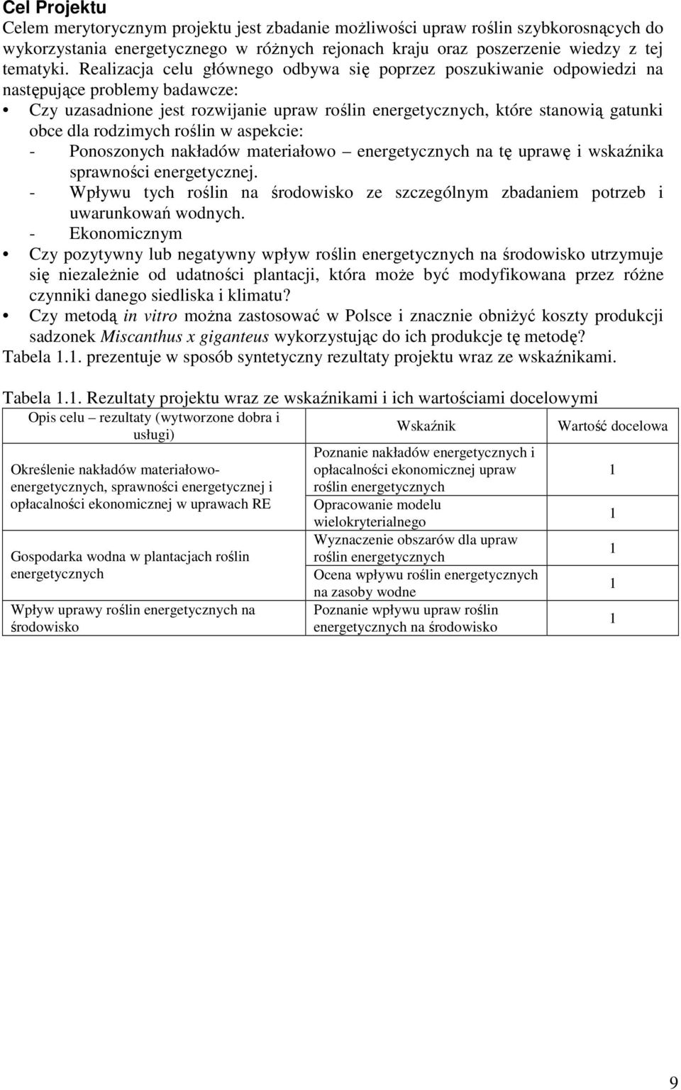 rodzimych roślin w aspekcie: - Ponoszonych nakładów materiałowo energetycznych na tę uprawę i wskaźnika sprawności energetycznej.