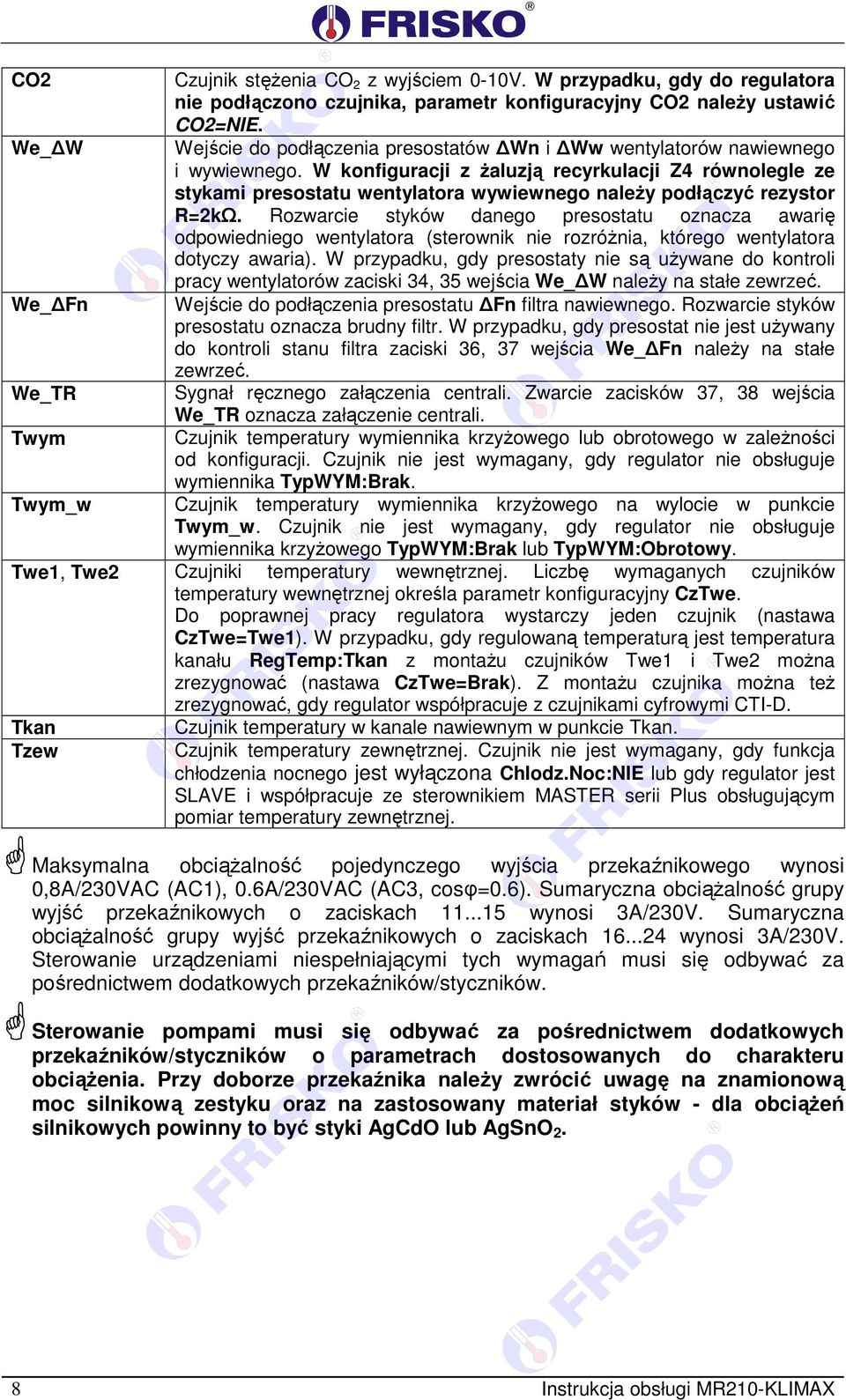 W konfiguracji z żaluzją recyrkulacji Z4 równolegle ze stykami presostatu wentylatora wywiewnego należy podłączyć rezystor R=2kΩ.