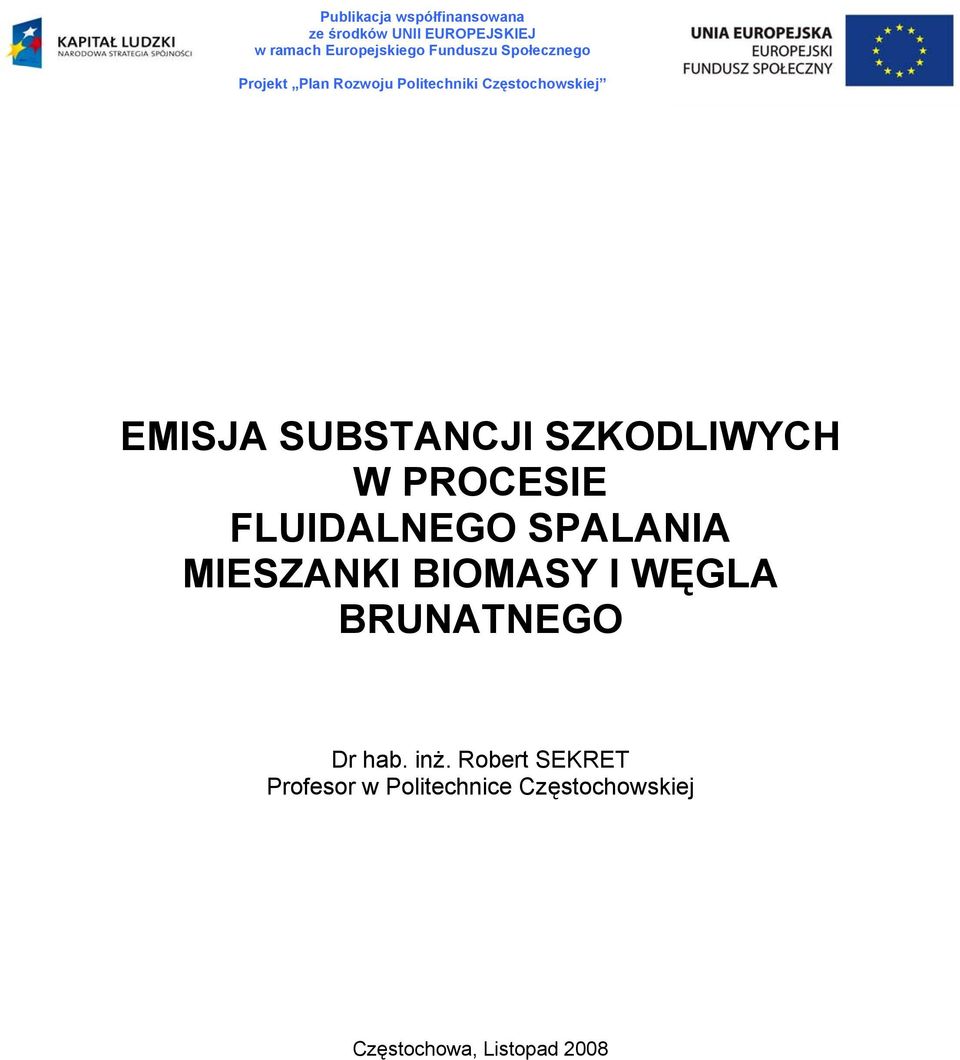 SUBSTANCJI SZKODLIWYCH W PROCESIE FLUIDALNEGO SPALANIA MIESZANKI BIOMASY I WĘGLA