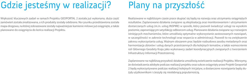 Na rysunku przedstawiona została mapa drogowa, na której zobrazowane zostały najważniejsze kamienie milowe już osiągnięte, a także planowane do osiągnięcia do końca realizacji Projektu.