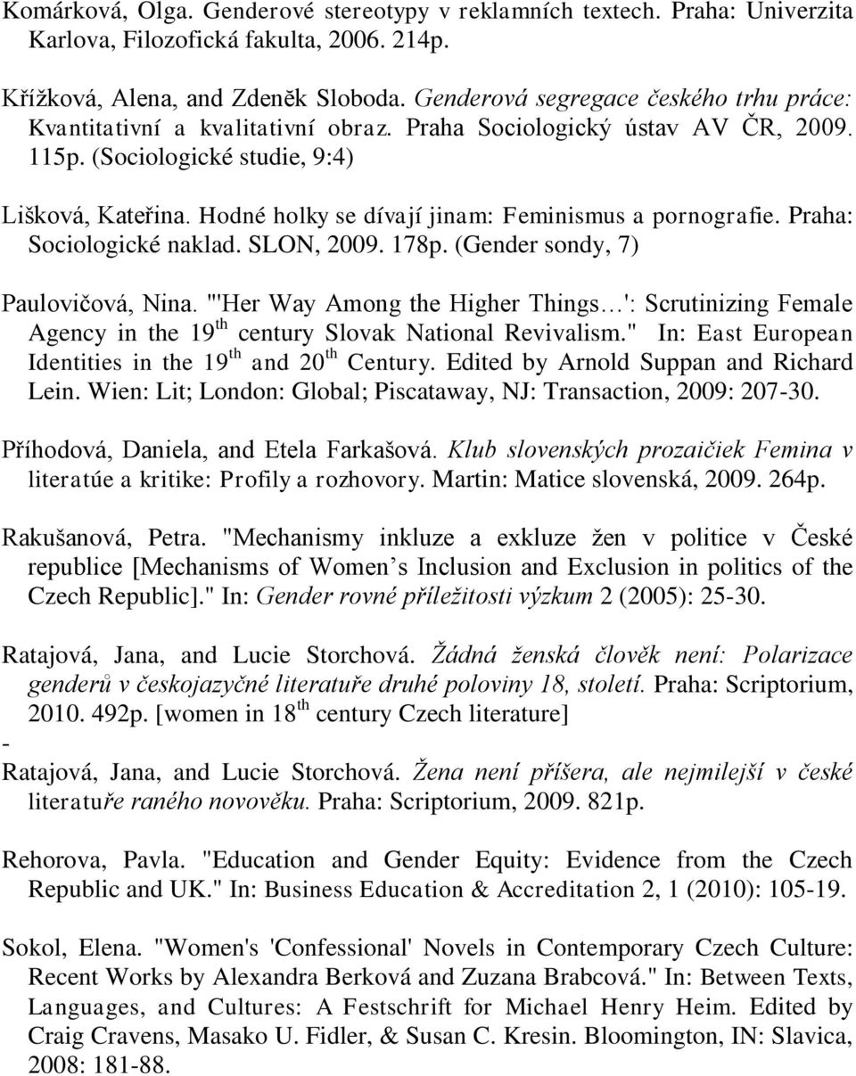 Hodné holky se dívají jinam: Feminismus a pornografie. Praha: Sociologické naklad. SLON, 2009. 178p. (Gender sondy, 7) Paulovičová, Nina.