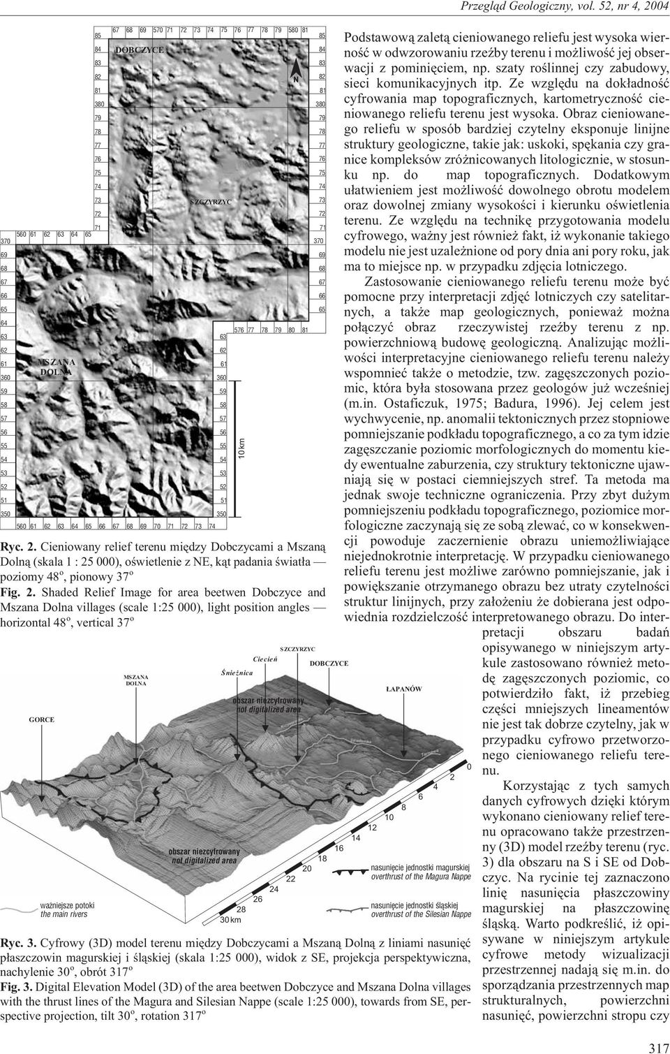 Cieniowany relief terenu miêdzy Dobczycami a Mszan¹ Doln¹ (skala 1 : 25