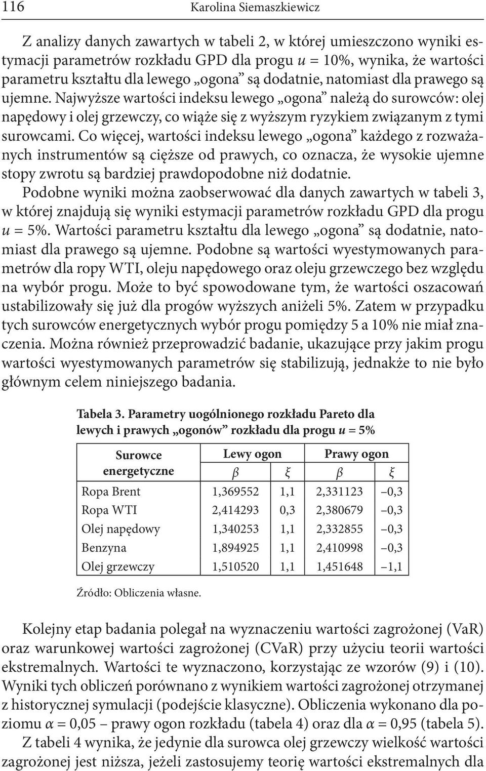 Najwyższe wartości indeksu lewego ogona należą do surowców: olej napędowy i olej grzewczy, co wiąże się z wyższym ryzykiem związanym z tymi surowcami.