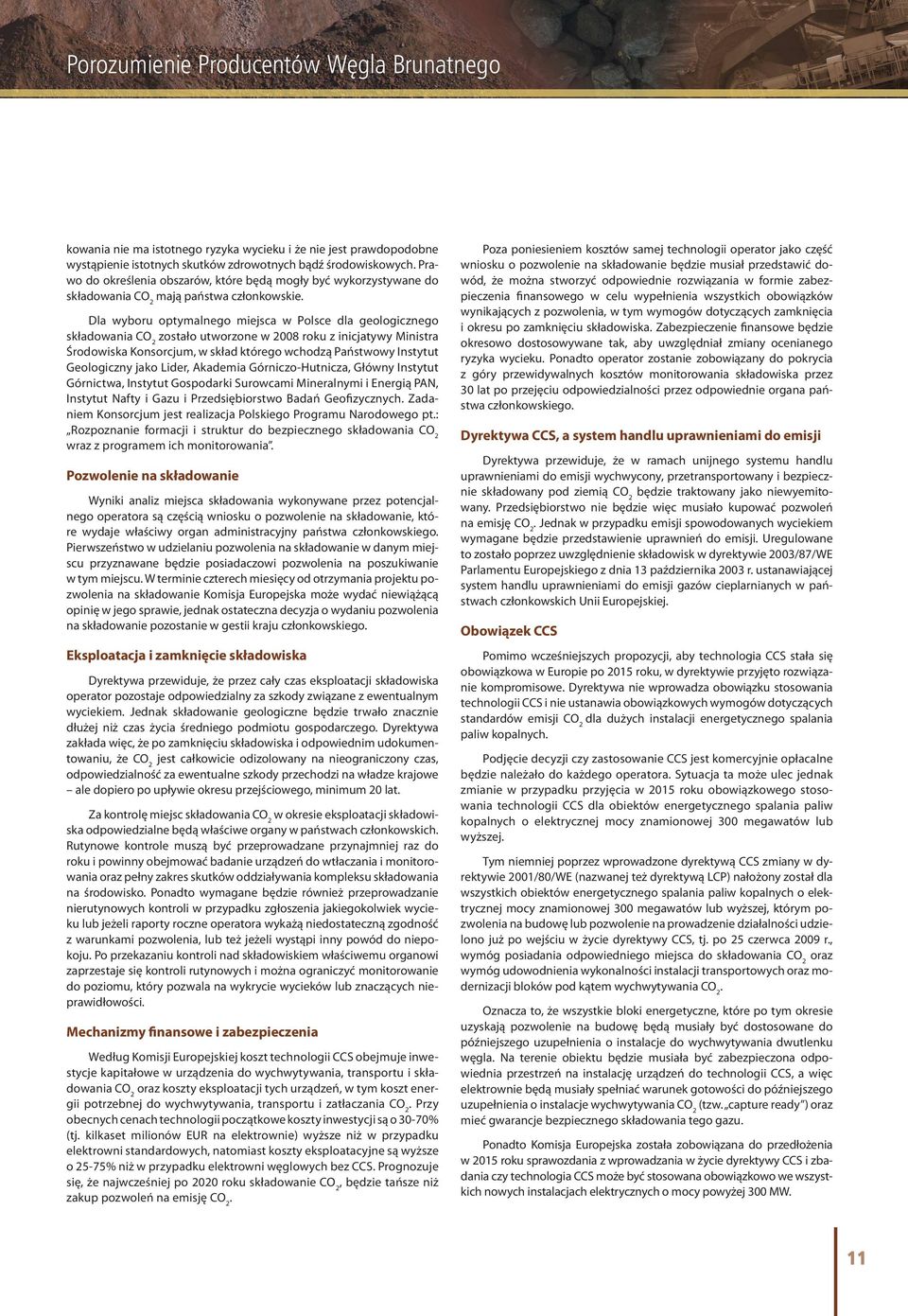 Dla wyboru optymalnego miejsca w Polsce dla geologicznego składowania CO 2 zostało utworzone w 2008 roku z inicjatywy Ministra Środowiska Konsorcjum, w skład którego wchodzą Państwowy Instytut