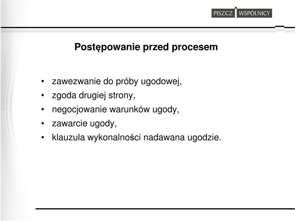 negocjowanie warunków ugody, zawarcie