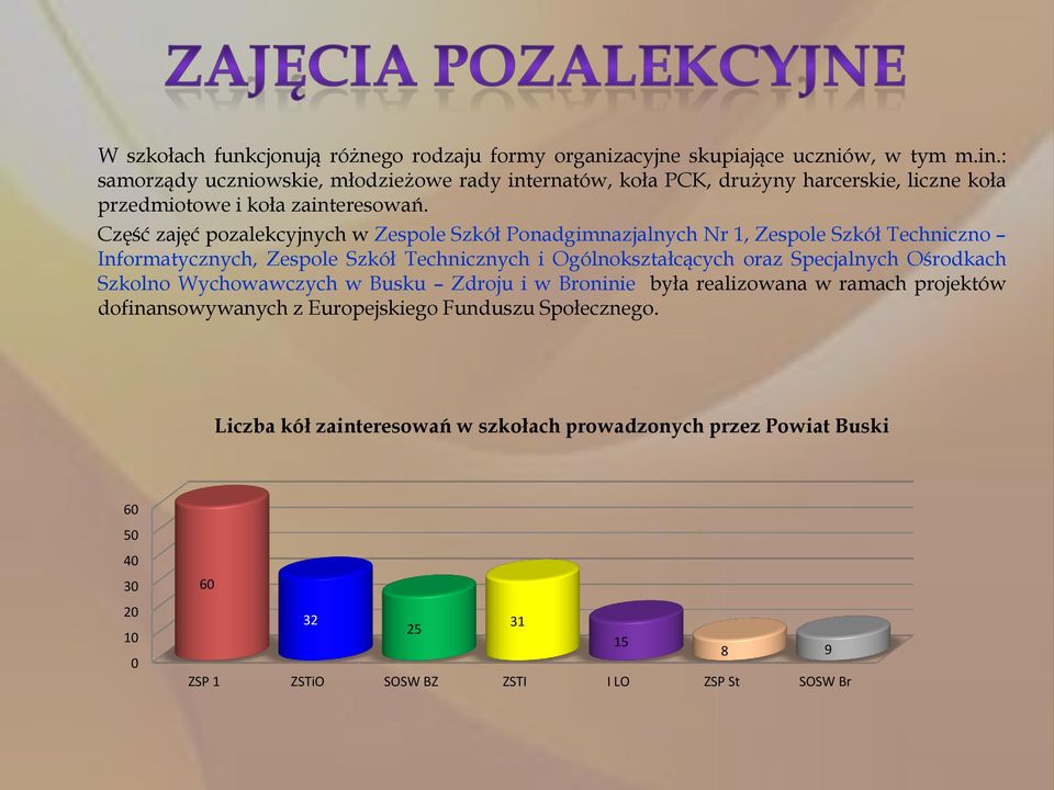 Część zajęć pozalekcyjnych w Zespole Szkół Ponadgimnazjalnych Nr 1, Zespole Szkół Techniczno Informatycznych, Zespole Szkół Technicznych i Ogólnokształcących oraz Specjalnych