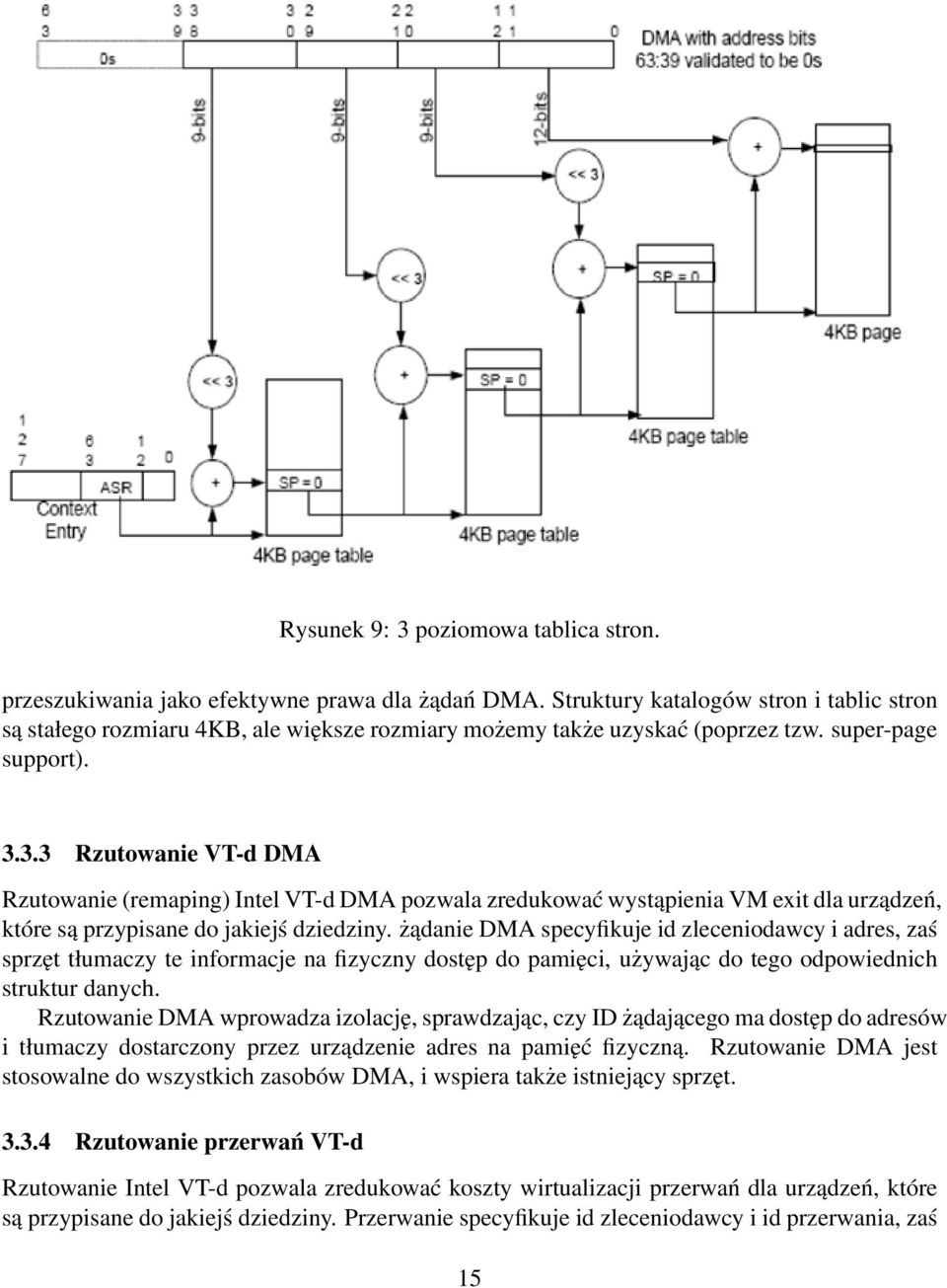 3.3 Rzutowanie VT-d DMA Rzutowanie (remaping) Intel VT-d DMA pozwala zredukować wystąpienia VM exit dla urządzeń, które są przypisane do jakiejś dziedziny.