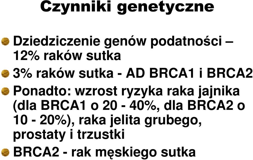 ryzyka raka jajnika (dla BRCA1 o 20-40%, dla BRCA2 o 10-20%),