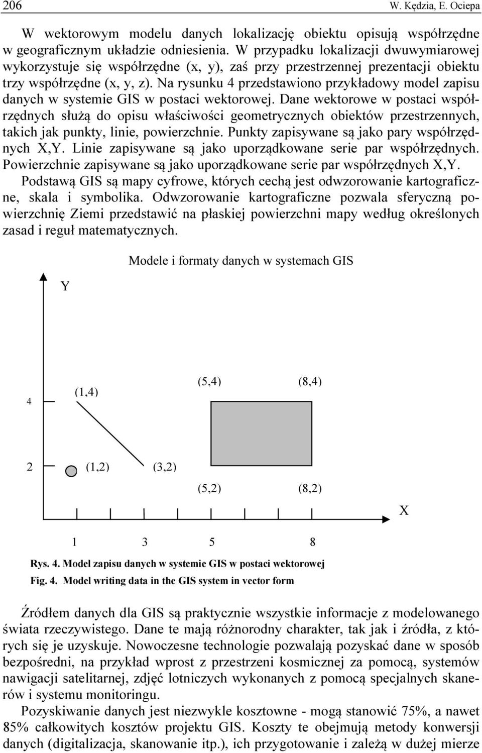 Na rysunku 4 przedstawiono przykładowy model zapisu danych w systemie GIS w postaci wektorowej.