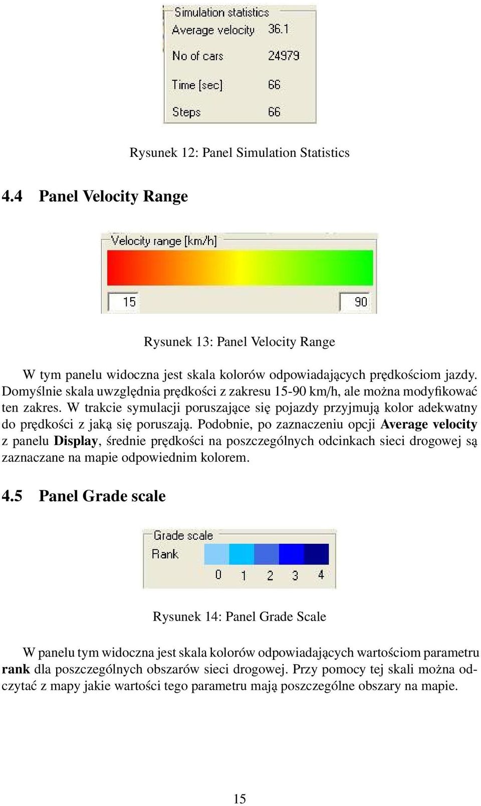 Podobnie, po zaznaczeniu opcji Average velocity z panelu Display, średnie prędkości na poszczególnych odcinkach sieci drogowej są zaznaczane na mapie odpowiednim kolorem. 4.