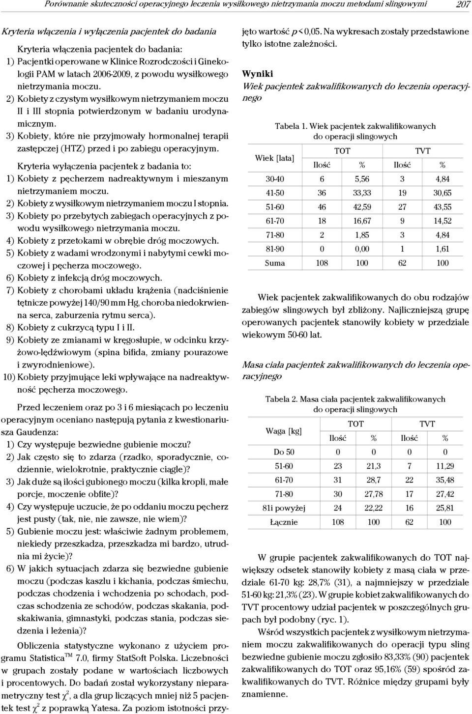 2) Kobiety z czystym wysiłkowym trzymam moczu II i III stopnia potwierdzonym w badaniu urodynamicznym.